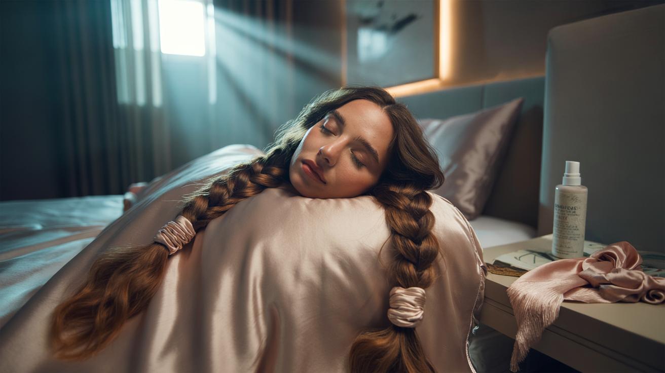 Illustration of a person sleeping with loose braids to wake up with effortless beach waves