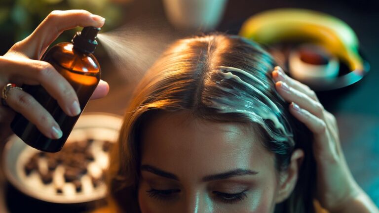 Illustration of a coffee rinse and banana mask applied to the hairline to feed roots and thicken baby hairs