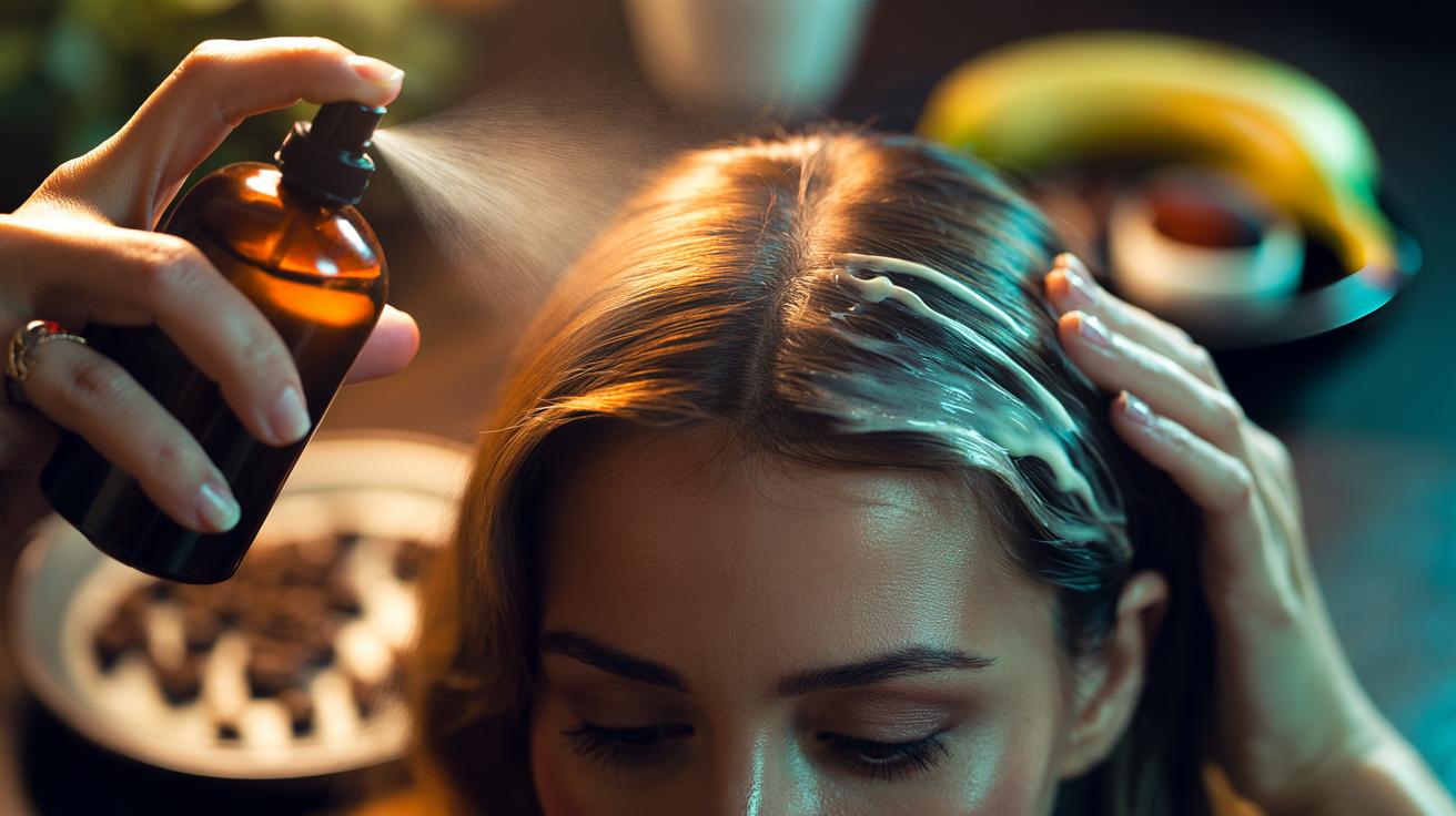 Illustration of a coffee rinse and banana mask applied to the hairline to feed roots and thicken baby hairs