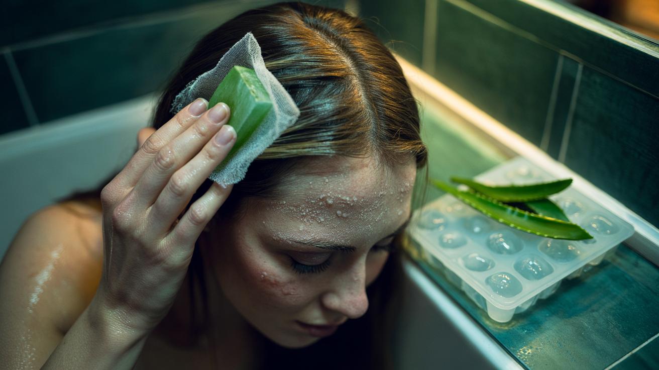 Illustration of the aloe vera freeze cube scalp rub that stops itchiness and dandruff instantly