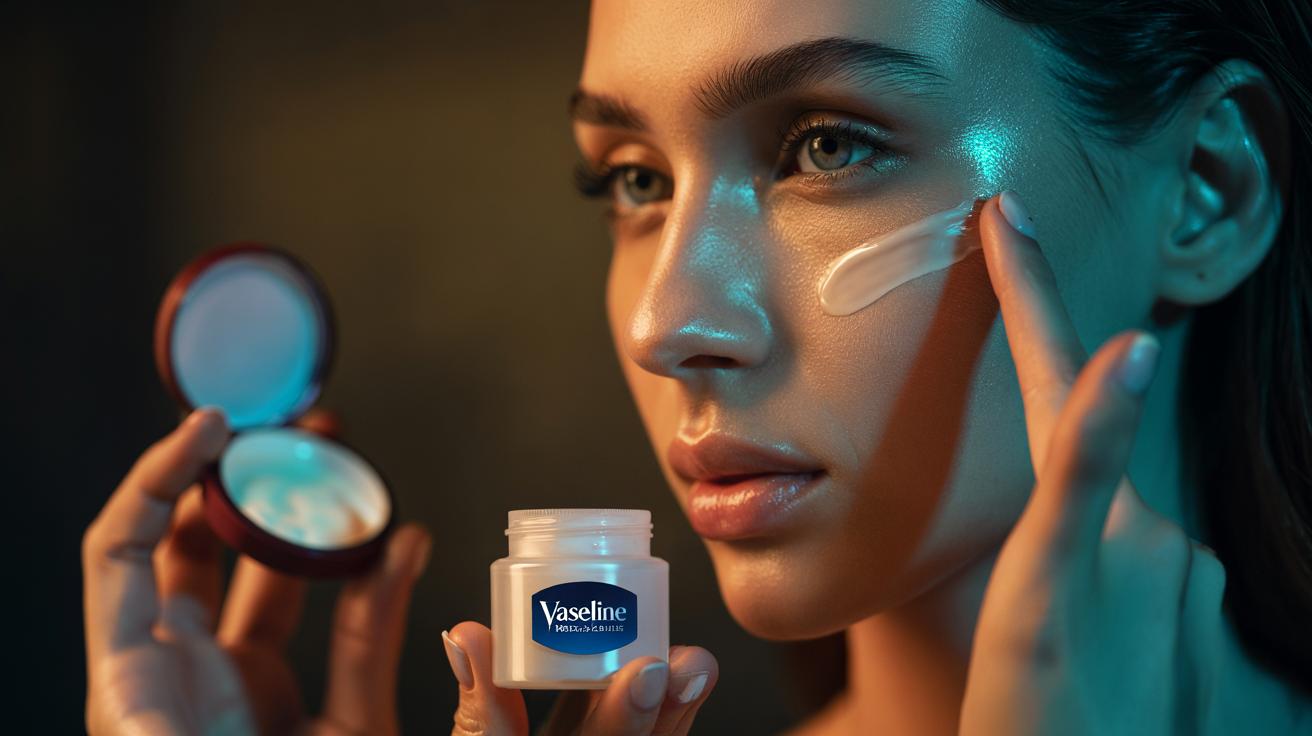 Illustration of Vaseline being tapped onto the cheekbones before highlighter to create a wet-look glow