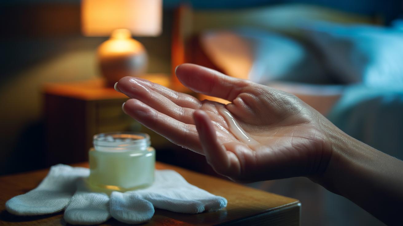 Illustration of applying Vaseline to cuticles over three nights to seal in moisture and support longer-looking nails